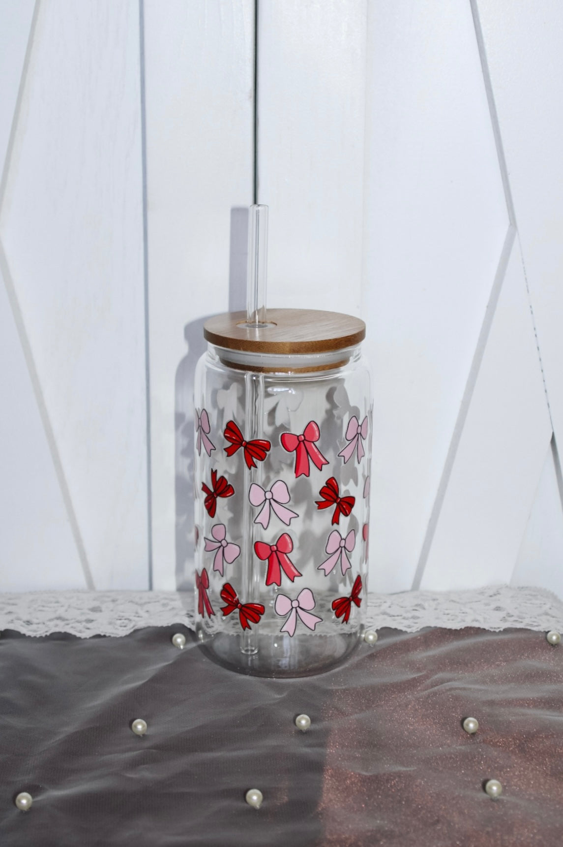 Pink Bows Can Glass Cup
