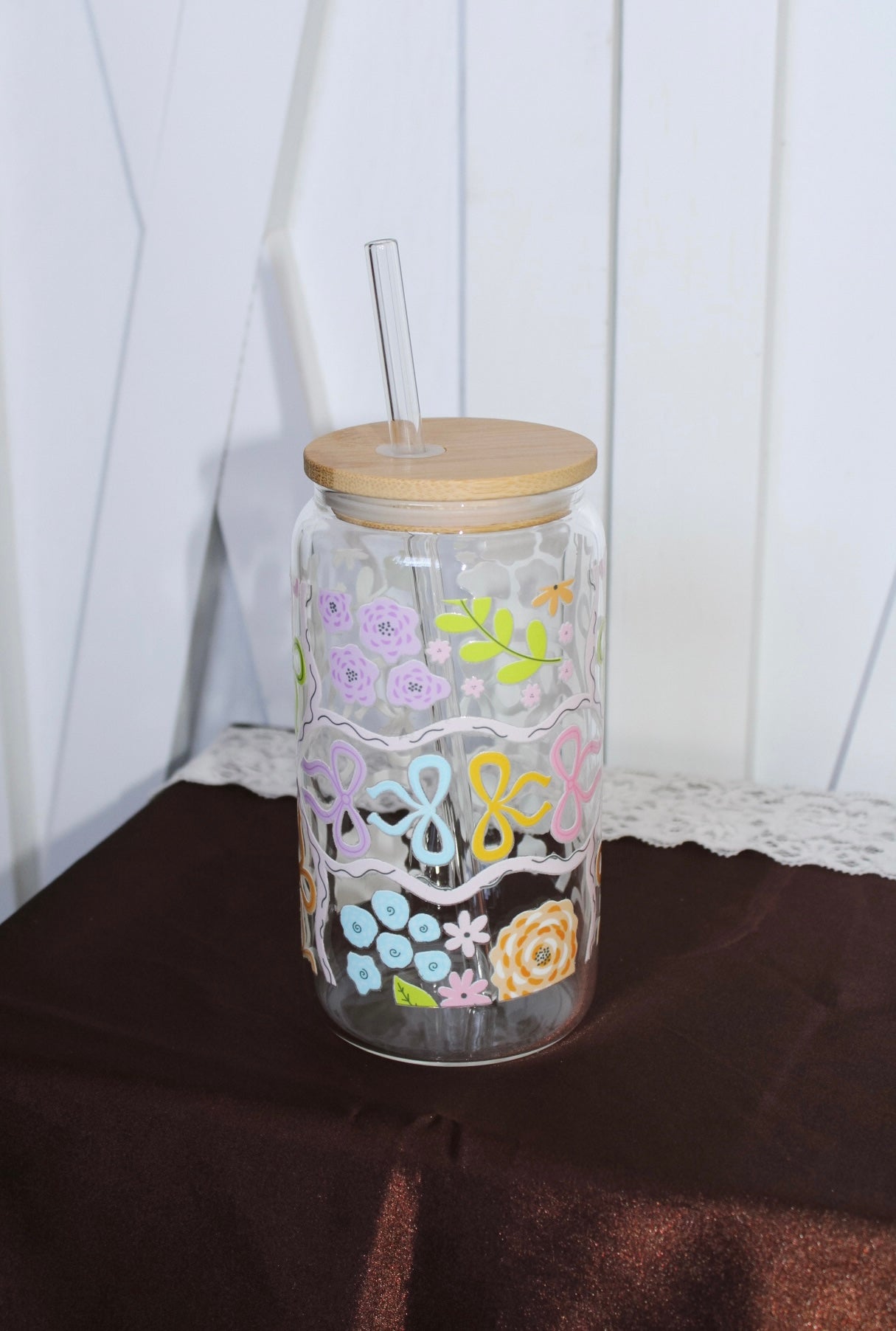 Pastel Bow Can Glass Cup