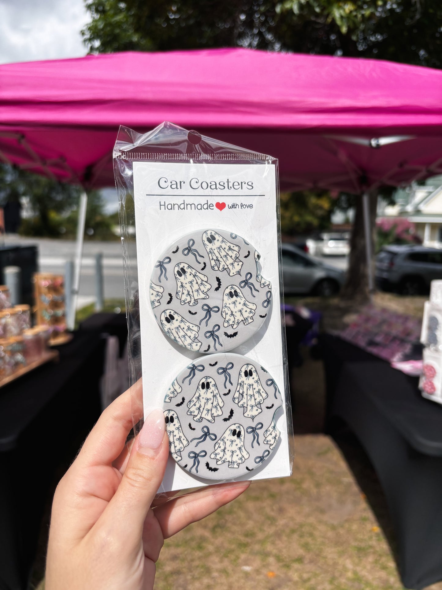 Grey Ghosts & Bows Car Coasters