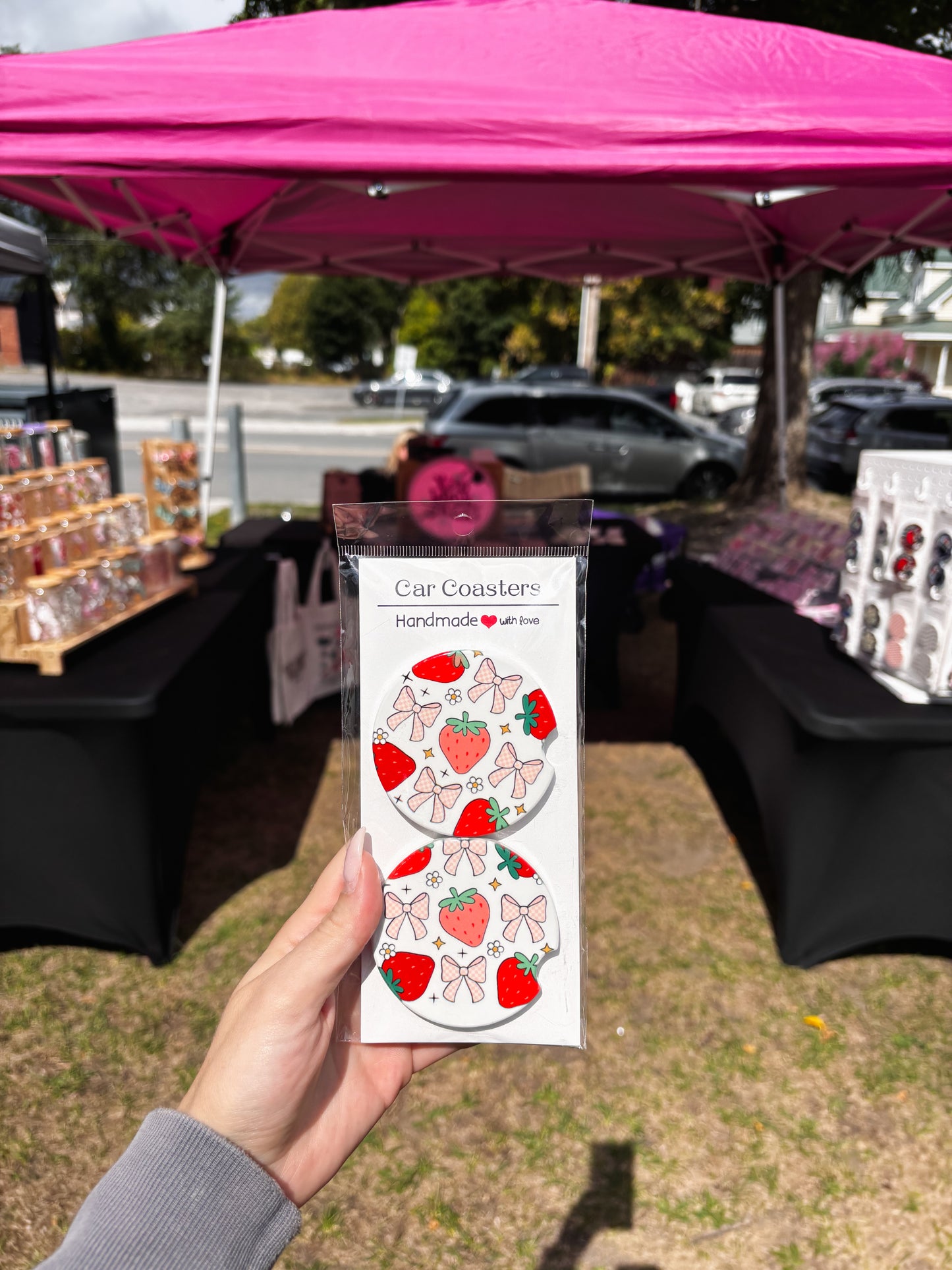 Strawberry Bow Car Coasters