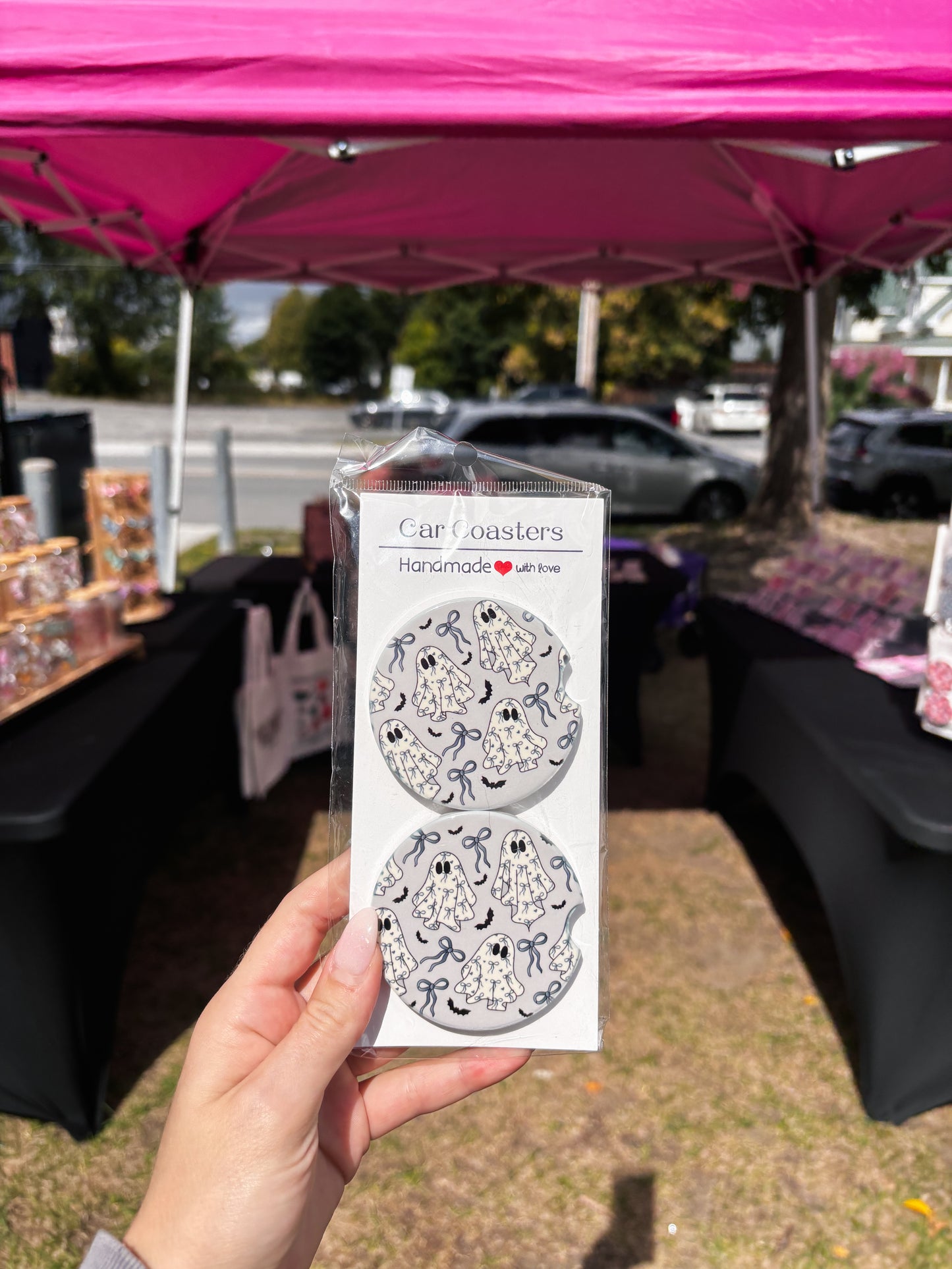 Grey Ghosts & Bows Car Coasters