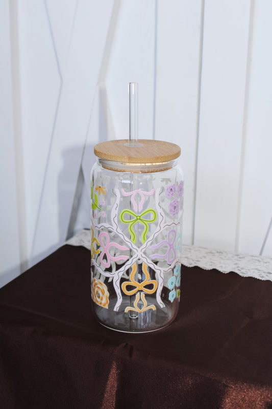 Pastel Bow Can Glass Cup