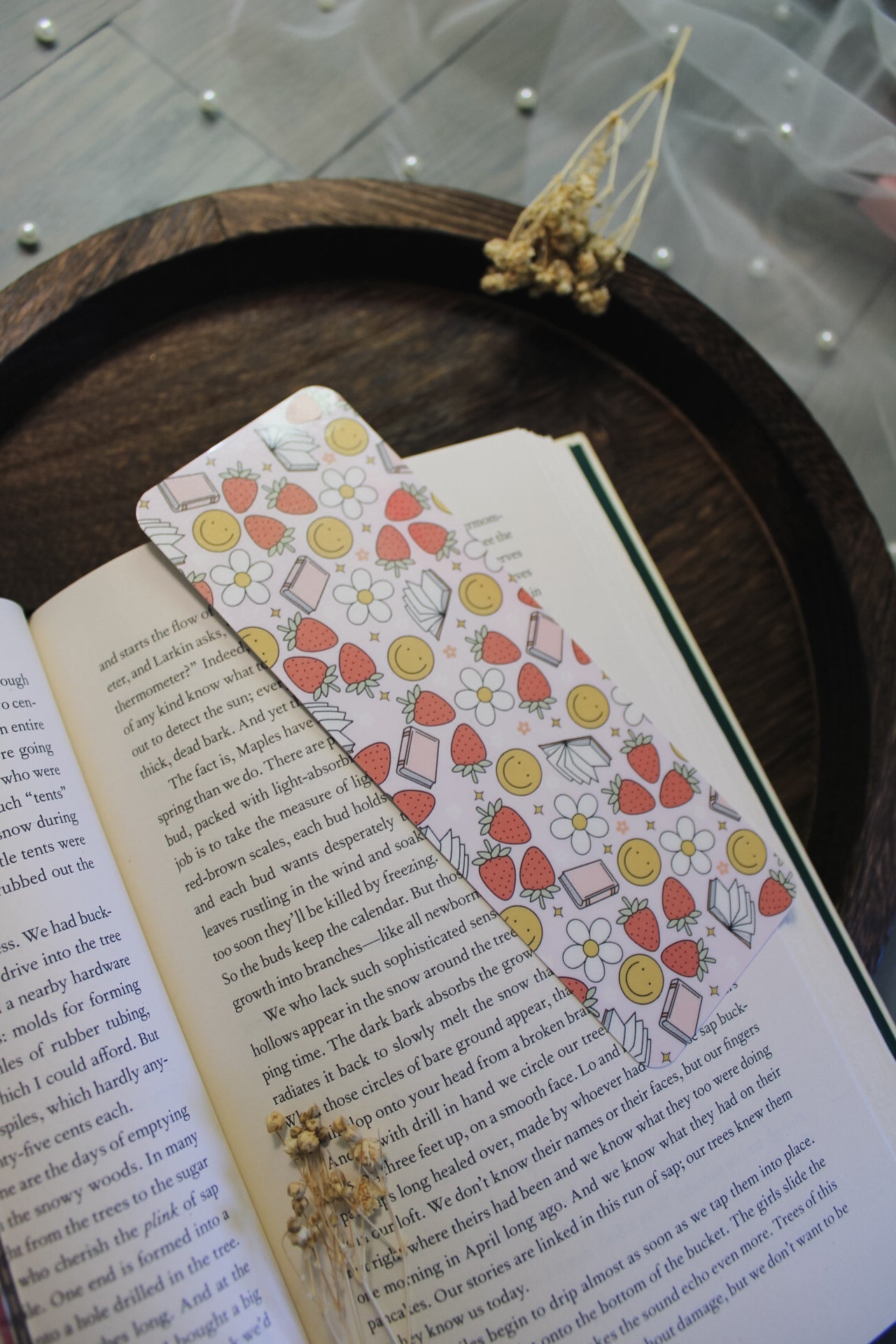 Strawberries, Books, & Smileys Bookmarks