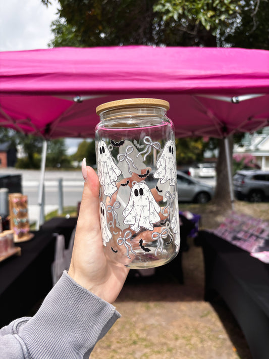 Grey Ghosts & Bows Can Glass Cup