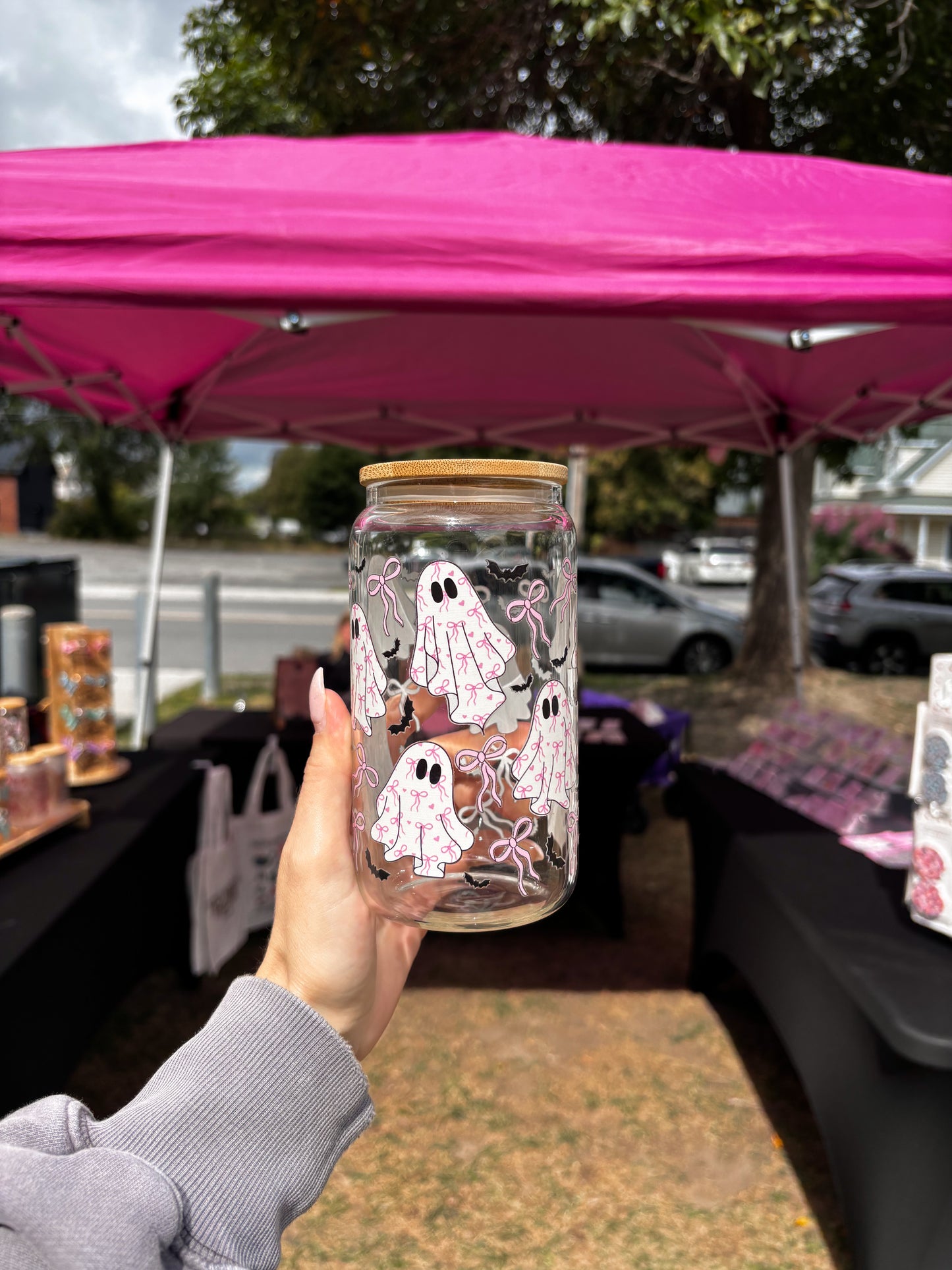 Pink Ghosts & Bows Can Glass Cup