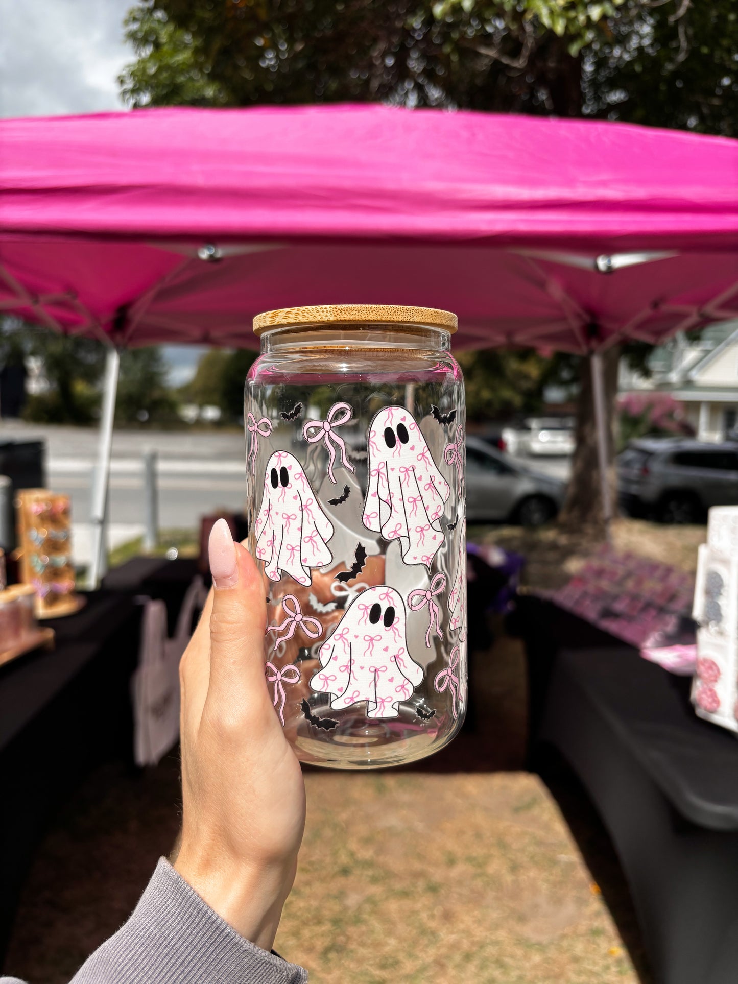Pink Ghosts & Bows Can Glass Cup