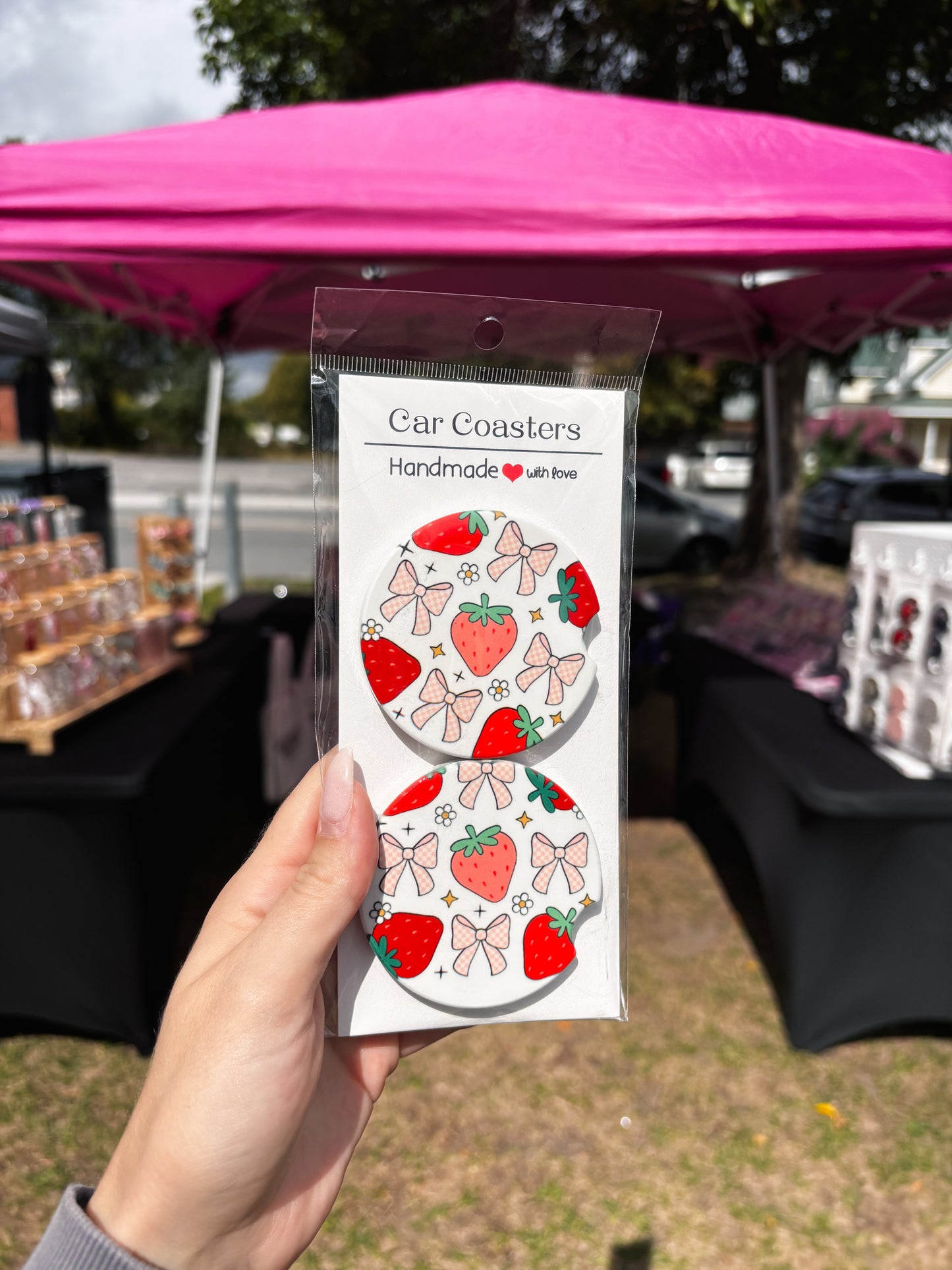 Strawberry Bow Car Coasters